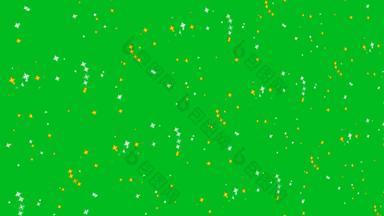模糊银黄金星星飞行摘要运动闪闪发光的粒子慢褪了色的绿色屏幕背景